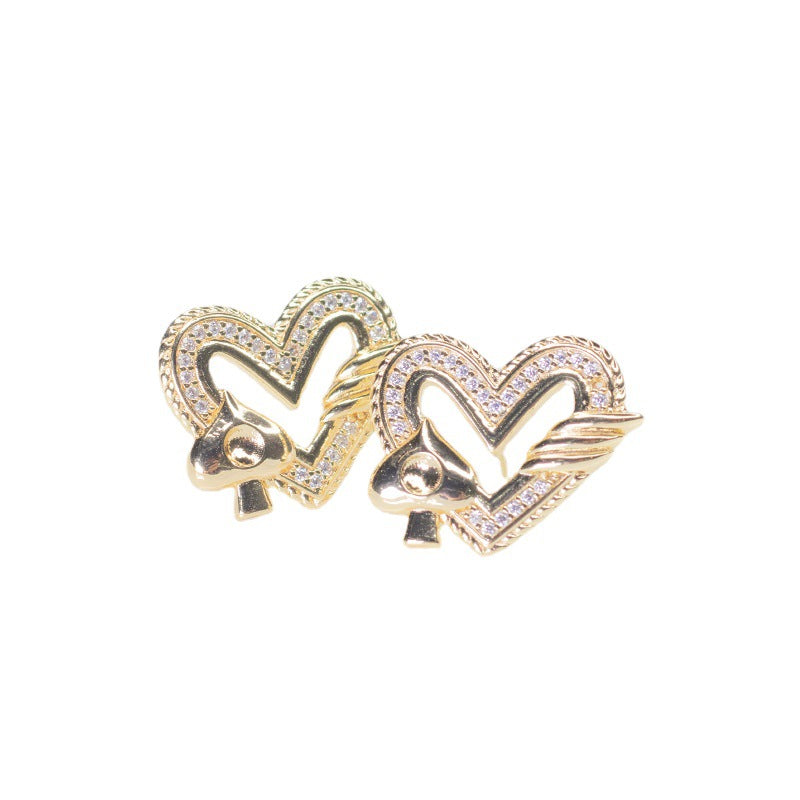 4 Heart Stud Earrings Rhinestone Embellished 14K GF Earing