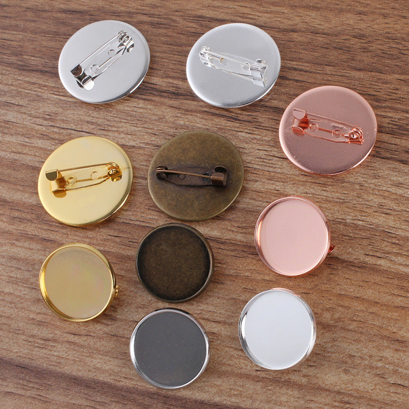 50 broches de sécurité pour tasse de lunette, 18KGP, 20mm, 25mm, cabochon rond, Base vierge, réglage de pièces de pierres précieuses