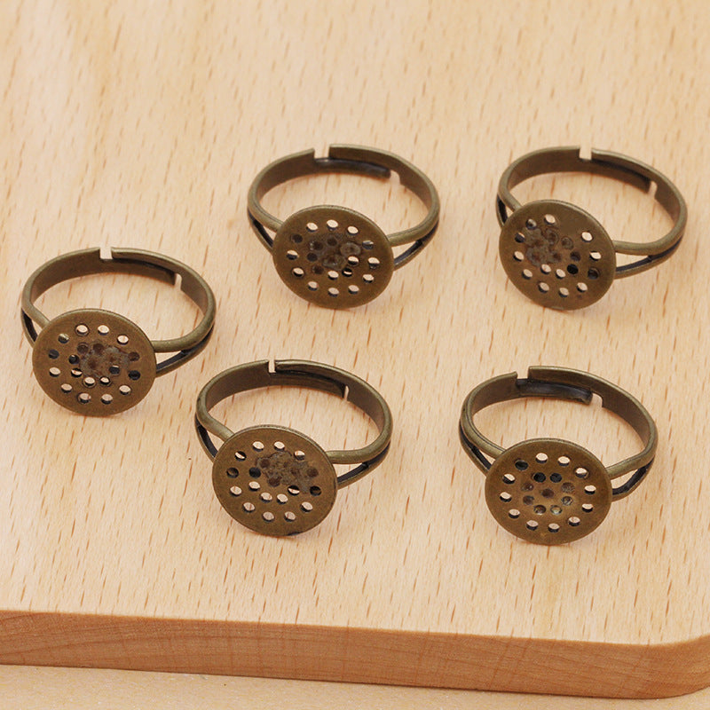 200 Multi Holed Flat Pad Openable Circle Ring 18KGP 12mm Round Cabochon Blank Base Gemstone Setting