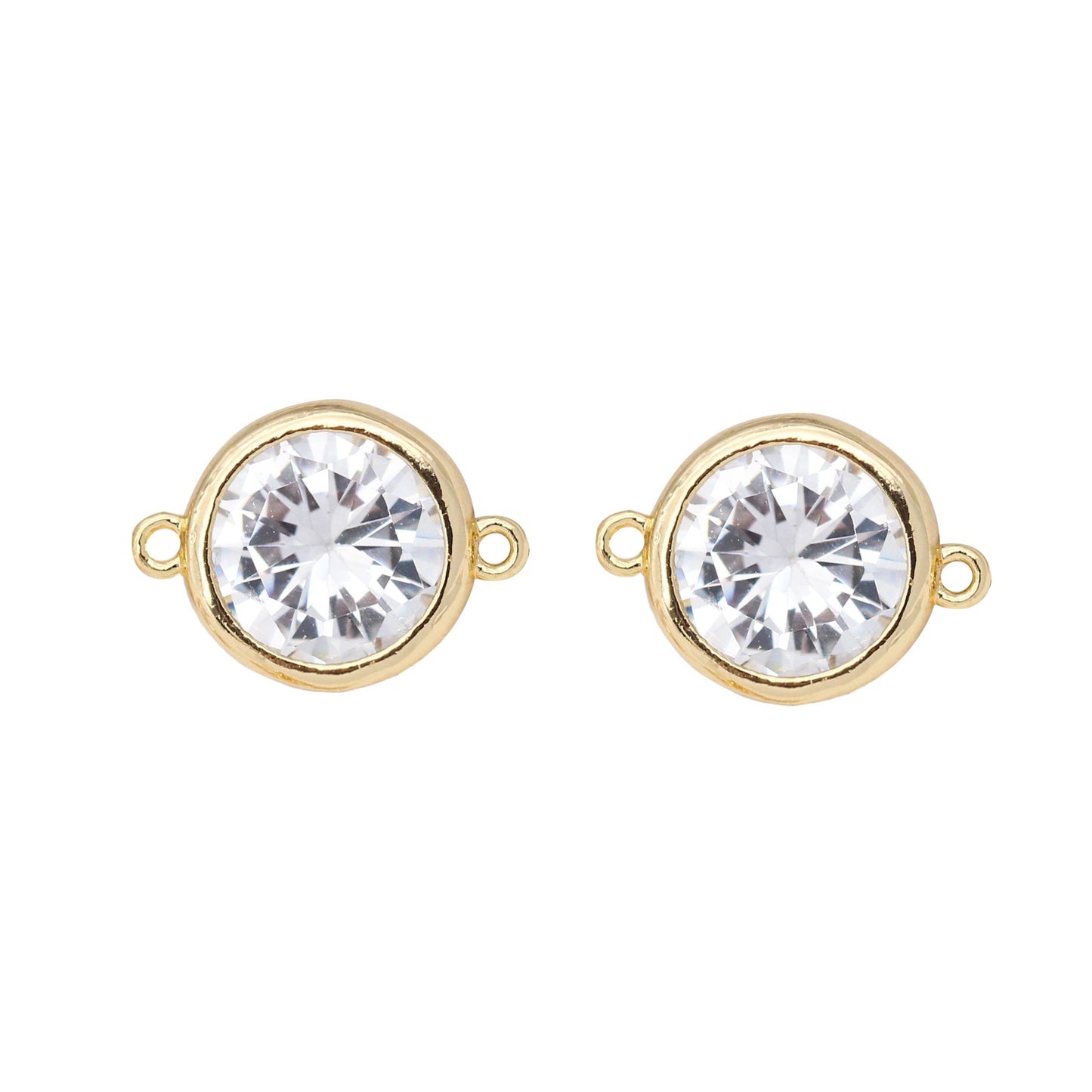 10 connecteurs de charme en pierre ronde à double boucle ornés de strass 14K GF