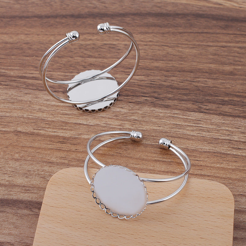 50 Scallop Edge Bezel Cup Two Row Open Circle Bangle Silver Plated 30mm Round Cabochon Blank Base Gemstone Piece Setting