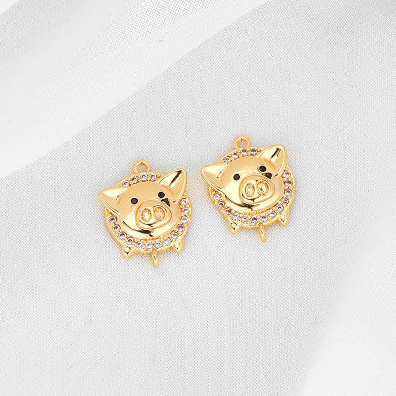 2 Double boucle cygne chat lapin cochon charme connecteur strass embelli 14K GF