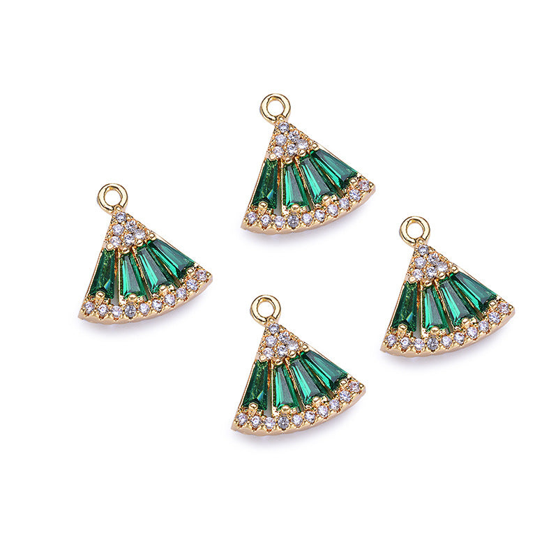 10 Fan Charm Anhänger Strass verziert 14K GF