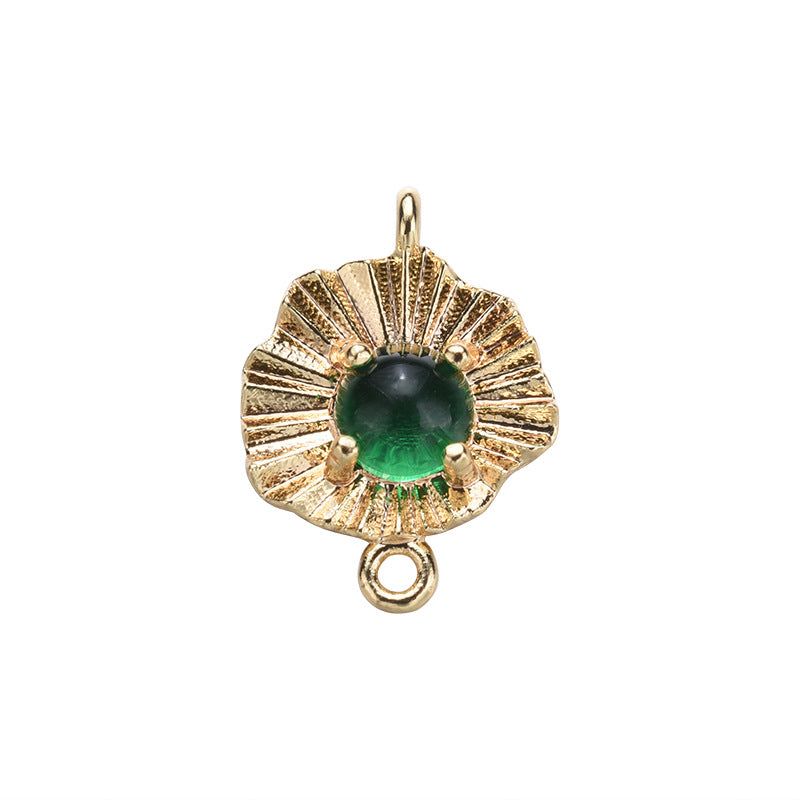 20 Double Looped Shell Charm Connector Rhinestone Embellished 14K GF