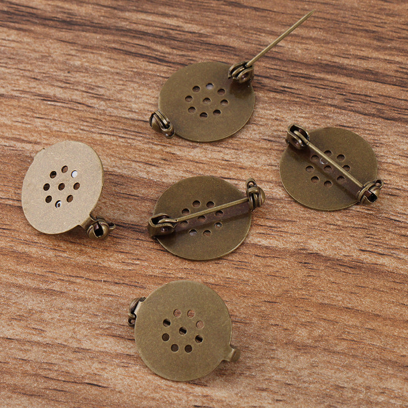 20 broches plates creuses sûres 18KGP, cabochon rond de 17mm, Base vierge, réglage des pierres précieuses