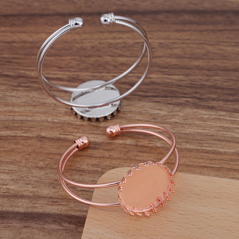 5 Kronenrand-Bezel-Cup, zweireihiger, zu öffnender Kreis-Armreif, 18 kg, 25 mm, runder Cabochon-Rohling, Edelstein-Fassung