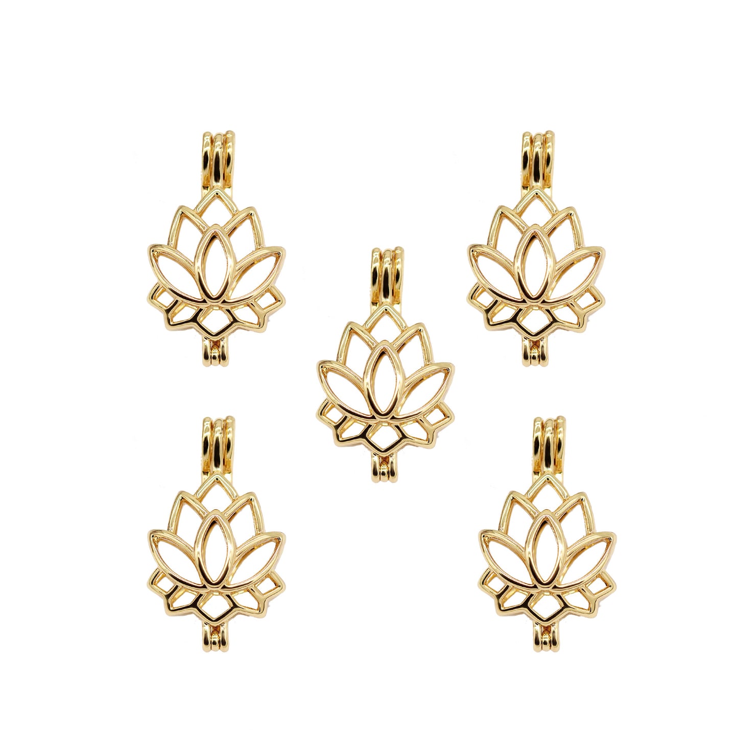 5 boîte de prière creuse souhaitant médaillon de parfum pendentif à breloque de souhait Floral Lotus 14K GF
