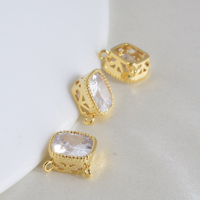 20 connecteurs de charme carrés à double boucle ornés de strass 14K GF