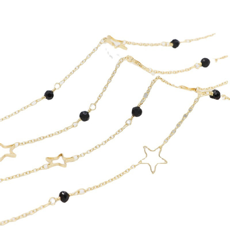 2 Meter lange Sternglieder-Kabelkette mit 14-Karat-GF-Strasssteinen verziert