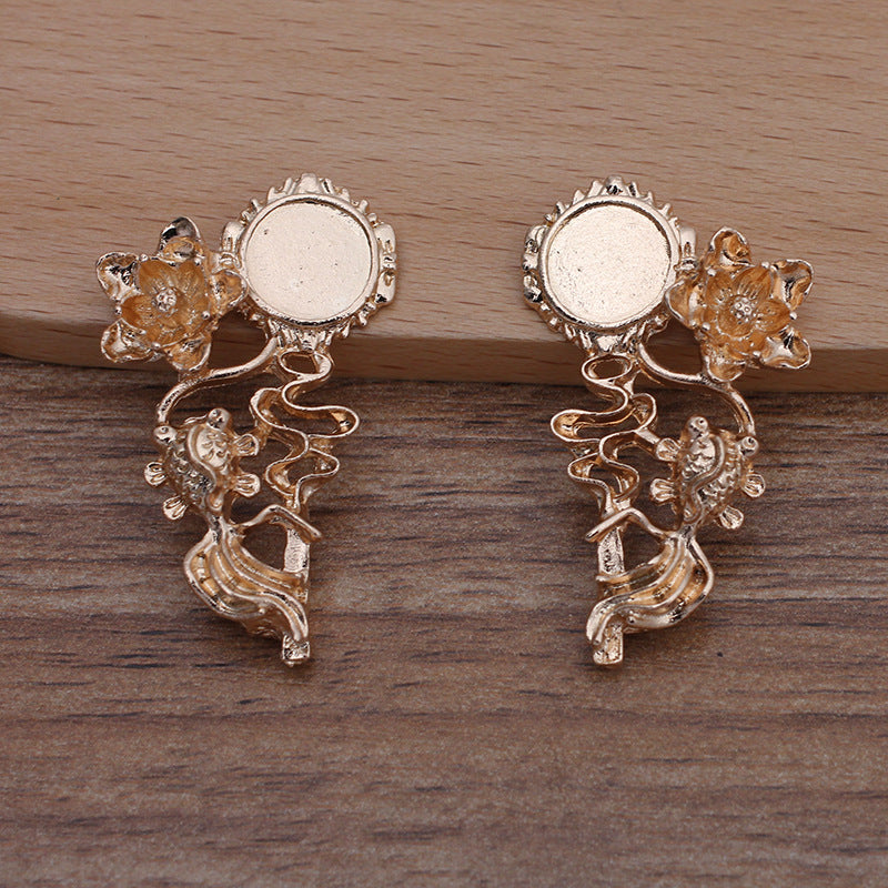 20 Gold Fish Floral Charm Pendant 18KGP 10mm Round Cabochon Blank Base Gemstone Piece Setting