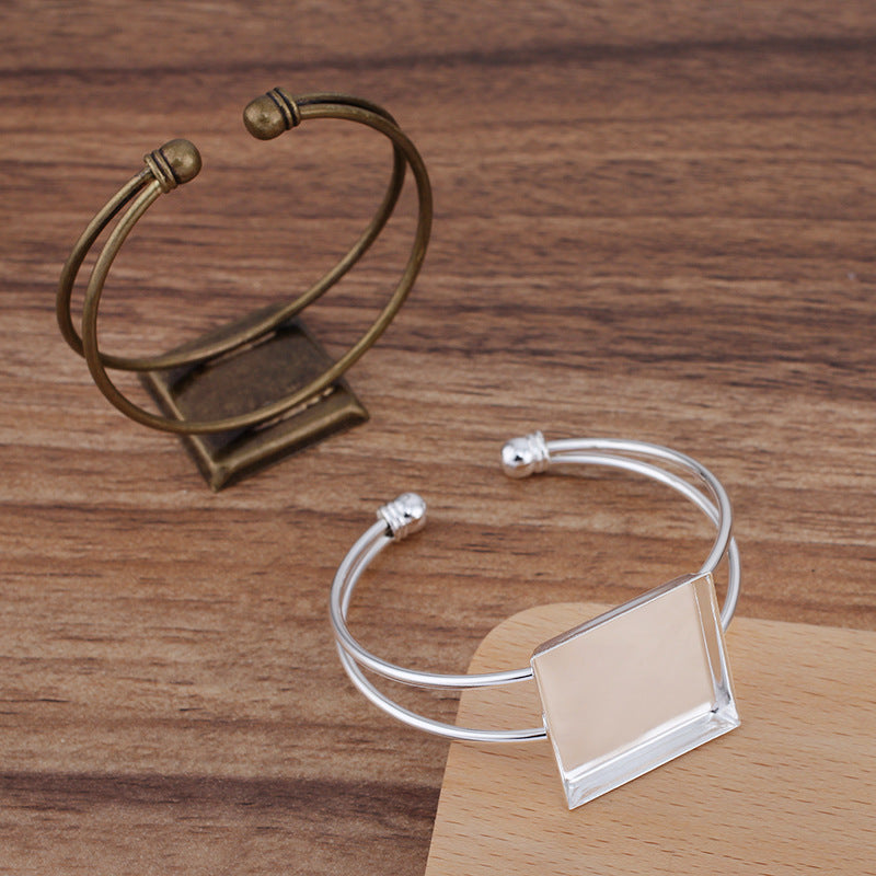 5 Plain Bezel Cup Open Circle Bangle 18KGP 25x25mm Square Cabochon Blank Base Gemstone Setting