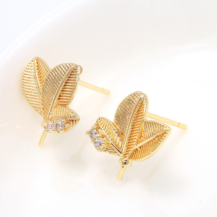 4 Leaf Stud Earrings Rhinestone Embellished 14K GF Earing Half Drilled Pearl Bead Blank