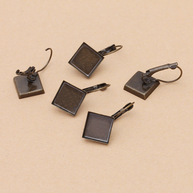 50 Square Bezel Cup Hook Earrings 18KGP 12x12mm Cabochon Blank Base Gemstone Setting