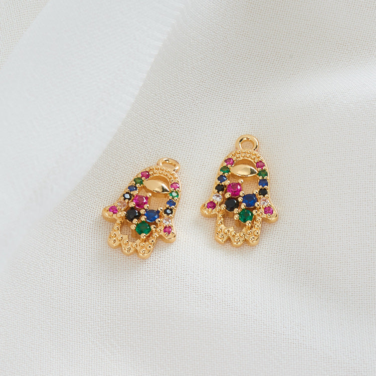 2 Sterne Wassermelone Kokosnussbaum Mond Hamsa Charm Anhänger Strass verziert 14K GF