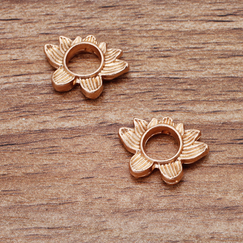 Cadre de perles de charme Floral de Lotus troué à 100, 18KGP, perles rondes de 6mm, Base vierge, sertissage de pierres précieuses