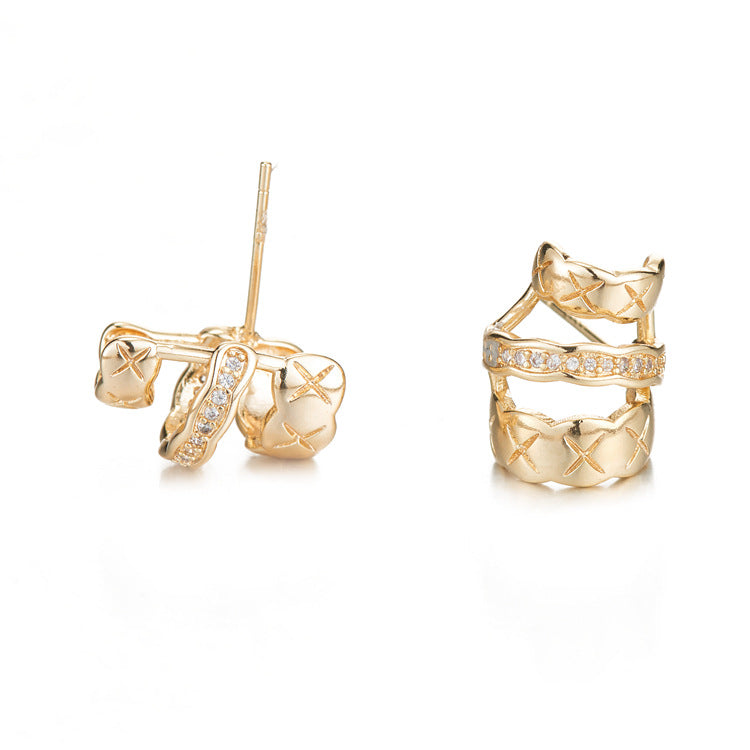 4 boucles d'oreilles à tige épaisses en demi-cercle ornées de strass 14K GF Earing