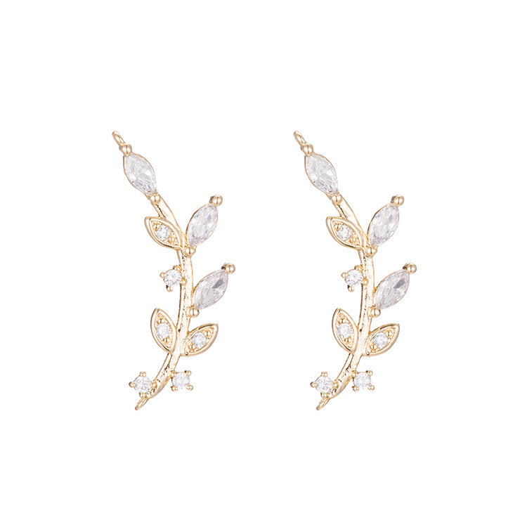 2 connecteurs de charme de branche de feuille courbée à double boucle ornés de strass 14K GF