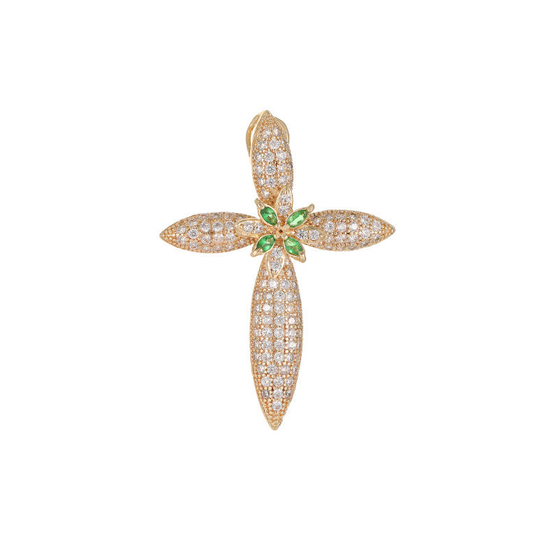 Pendentif à breloque 2 croix orné de strass 14K GF