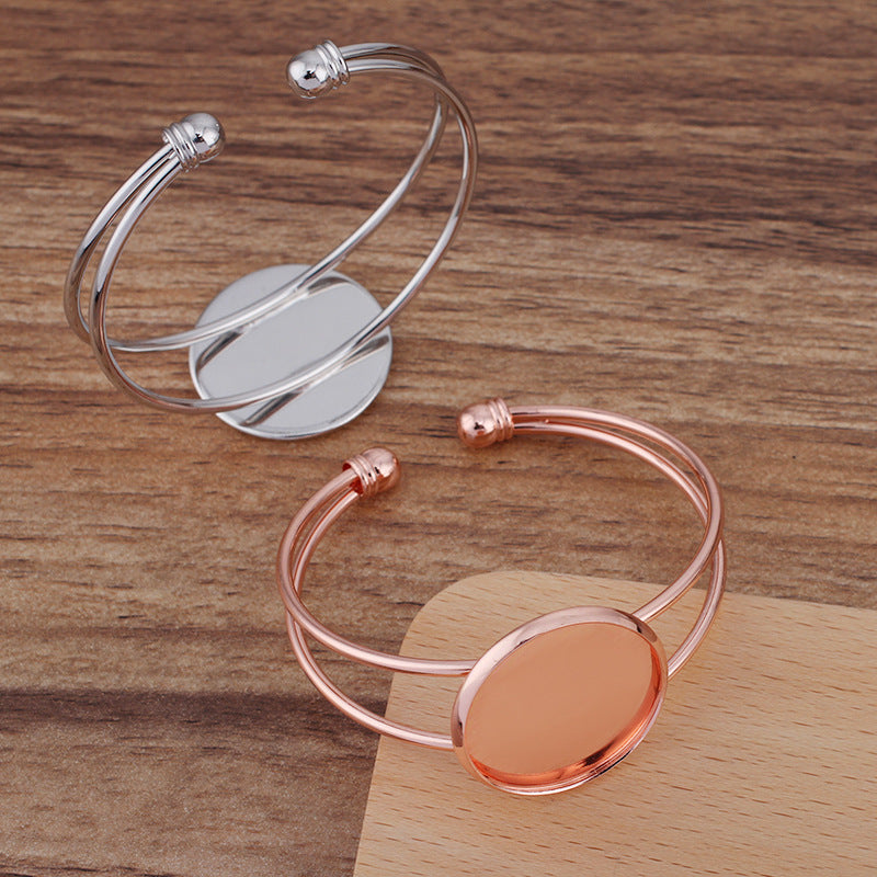 5 Bezel Cup Open Circle Bangle 18KGP 25mm Round Cabochon Blank Base Gemstone Setting