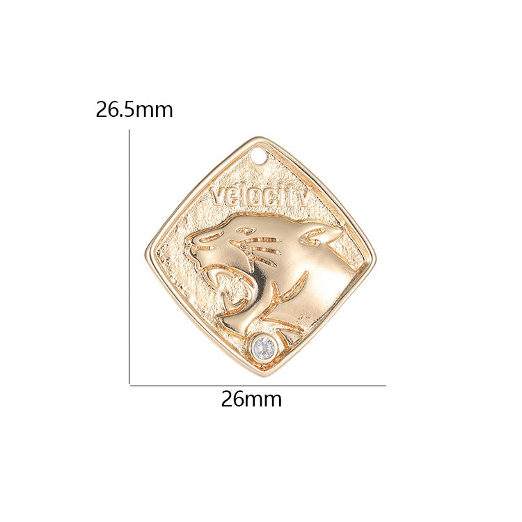 2 Leopard Charm Pendant Rhinestone Embellished 14K GF