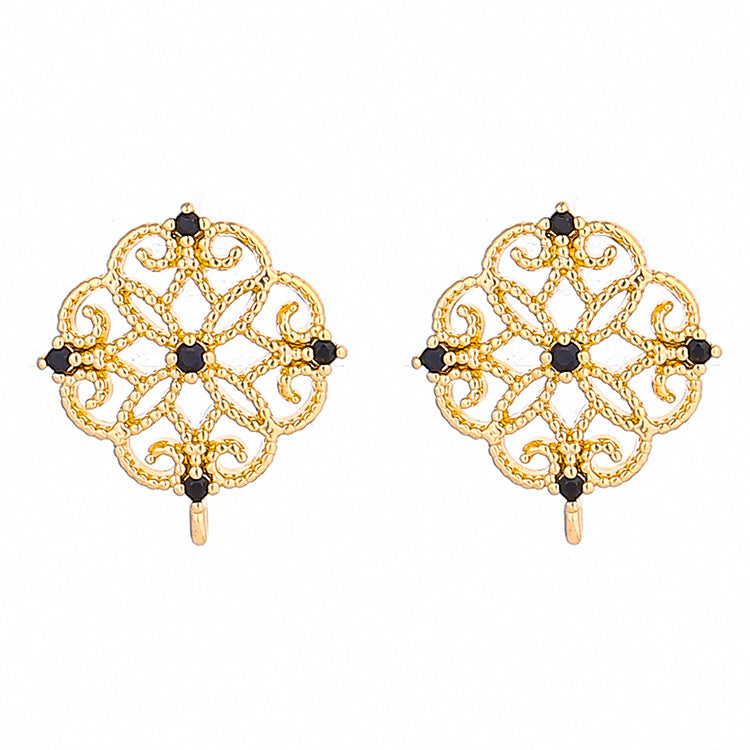 4 boucles d'oreilles à tige florale creuse avec boucle d'oreille ornée de strass 14K GF