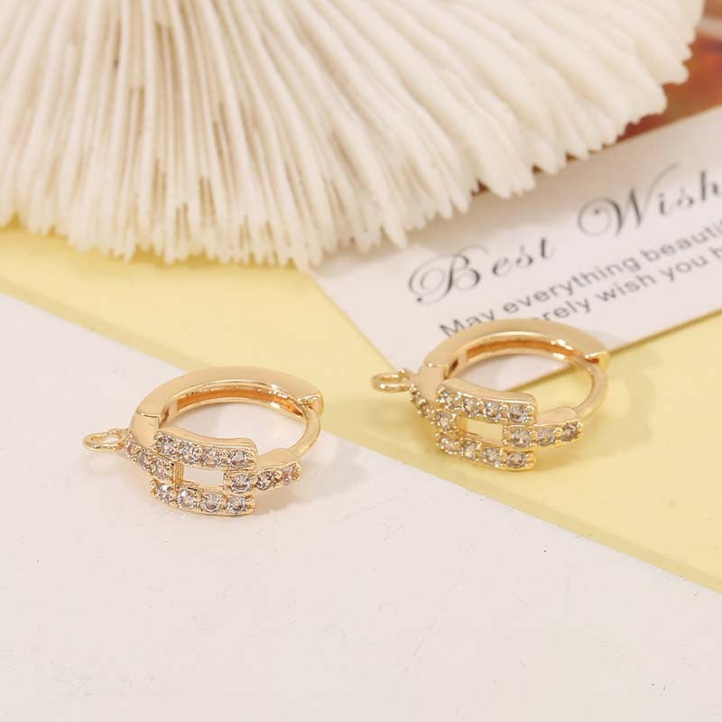 4 Round Hoop Earrings with Loop Rhinestone Embellished 14K GF Earing