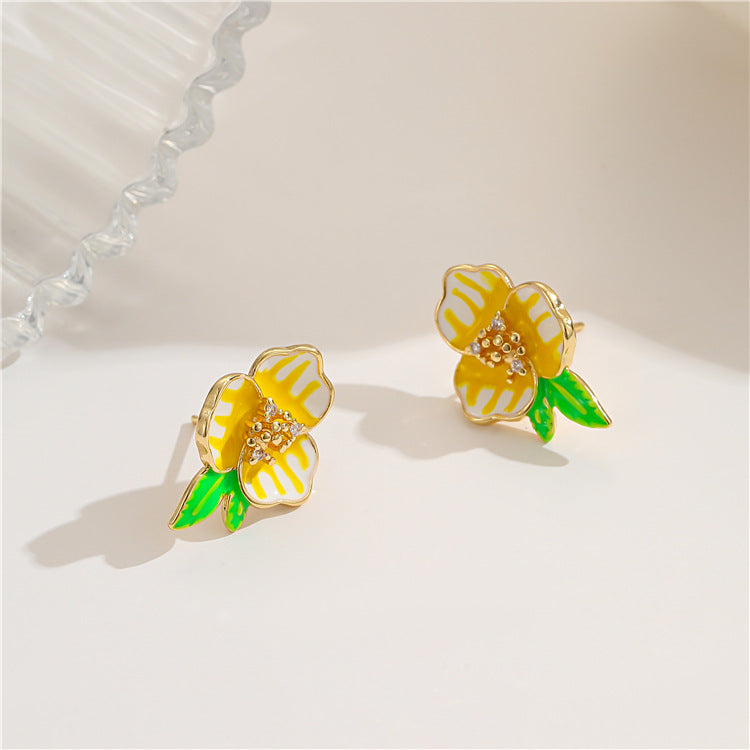4 Ohrstecker mit Blumenschleifen, 14 K GF-Emaille-Epoxid-Strass-Ohrring