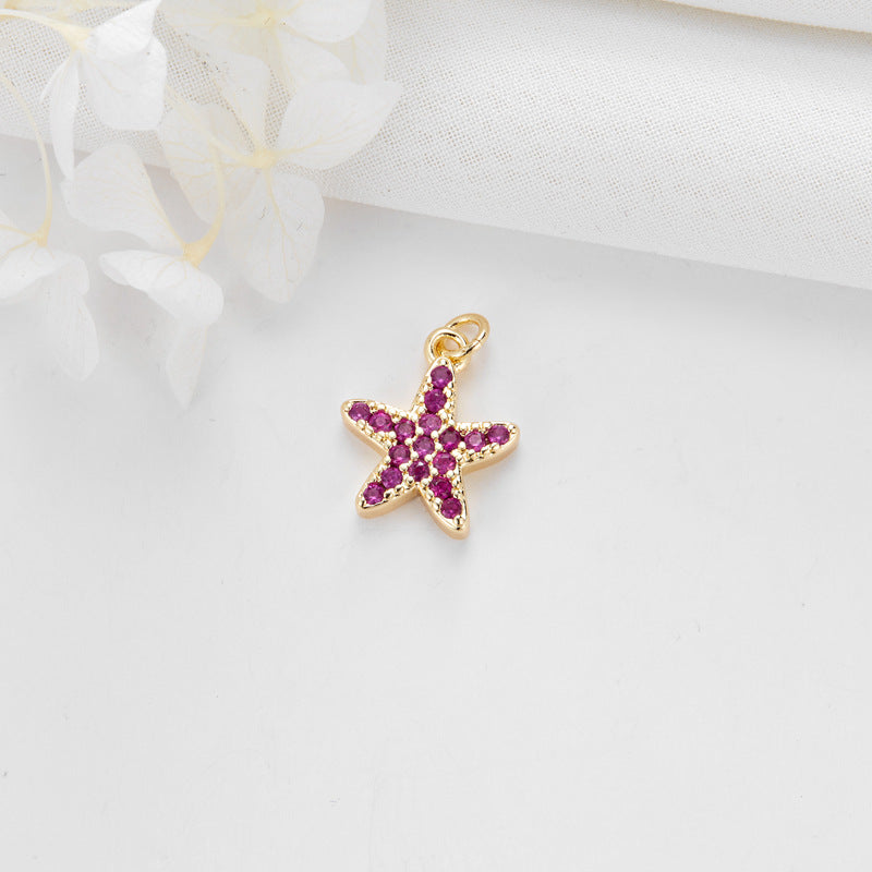 2 Eye Branch Owl Leaf Gourd Starfish Charm Pendant Rhinestone Embellished 14K GF