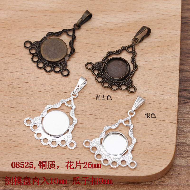 200 Floral Charm Pendant 18KGP 8mm 10mm 12mm Round Cabochon Blank Base Gemstone Piece Setting