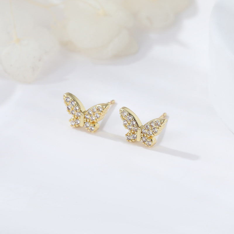 Boucles d'oreilles à tige rondes en forme d'ange 4 étoiles, goutte d'eau, papillon, ornées de strass 14K GF