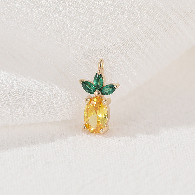 2 Apple Strawberry Cherry Pineapple Fruit Charm Pendant Rhinestone Embellished 14K GF