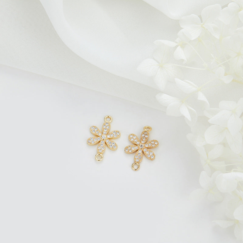 2 Double boucle Floral Cercle Lune Ovale Charme Connecteur Strass Embelli 14K GF