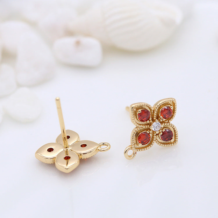 4 boucles d'oreilles à tige florales avec boucles d'oreilles GF 14 carats ornées de strass