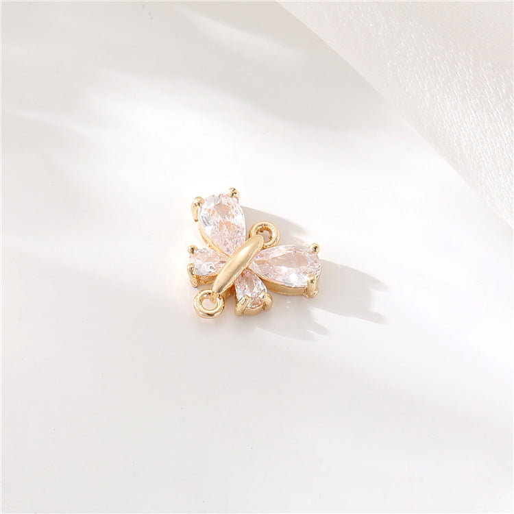 2 Double boucle étoile papillon coeur lune diamant charme connecteur strass embelli 14K GF