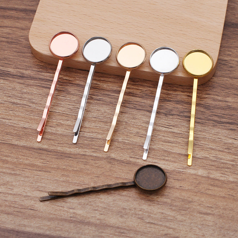 50 Plain Edge Bezel Cup Wave Hair Clip Hairpin 18KGP 10mm 12mm 14mm Round Cabochon Blank Base Gemstone Piece Setting