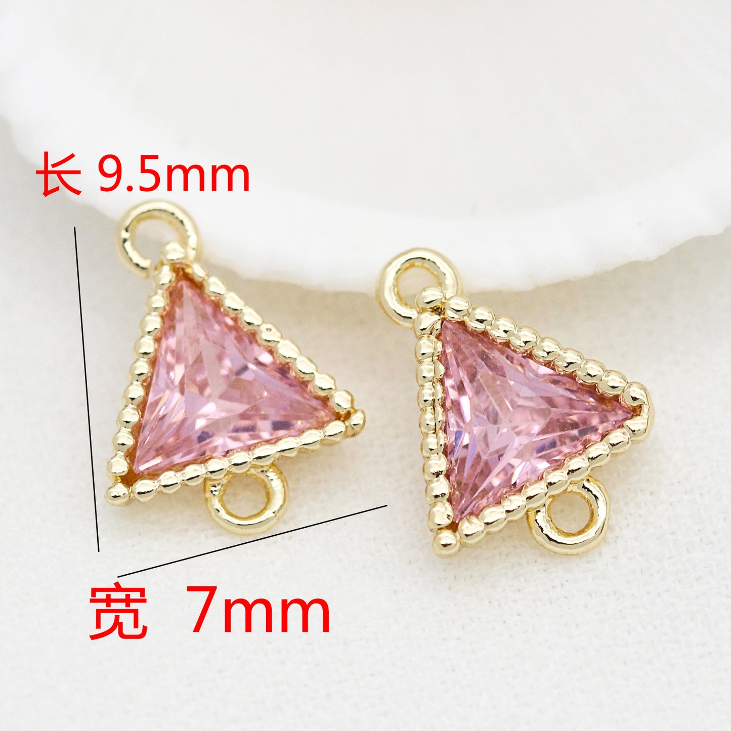 5 connecteurs de charme triangulaire à double boucle ornés de strass 14K GF