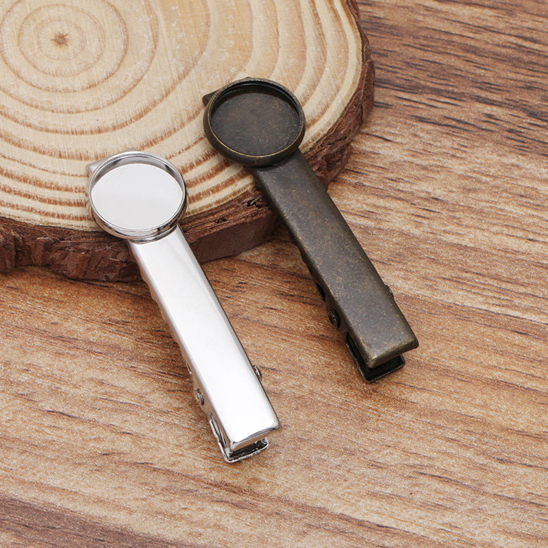 10 Plain Edge Bezel Cup Hair Alligator Clip Hairpin 18KGP 12mm Round Cabochon Blank Base Gemstone Piece Setting