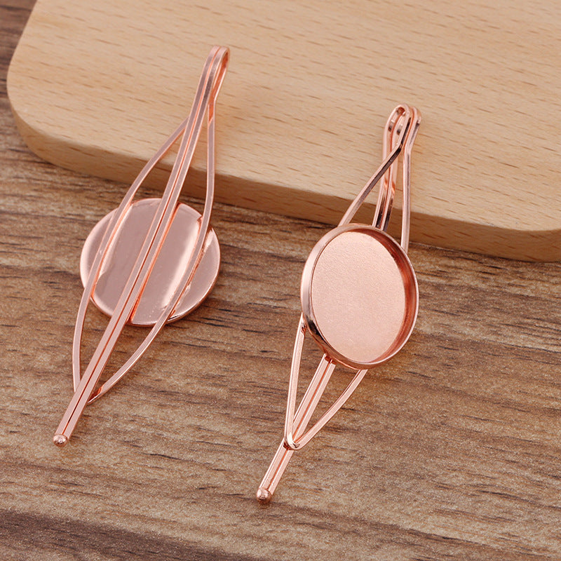 20 Plain Edge Bezel Cup Wire Wrapped Hair Clip Hairpin 18KGP 20mm Round Cabochon Blank Base Gemstone Piece Setting