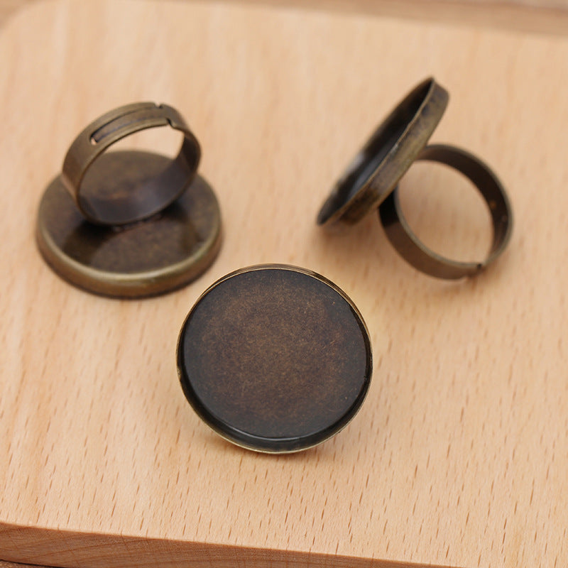 Bague circulaire ouvrante à lunette à bord haut, 18KGP, 25mm, cabochon rond, Base vierge, réglage de pierres précieuses, 100