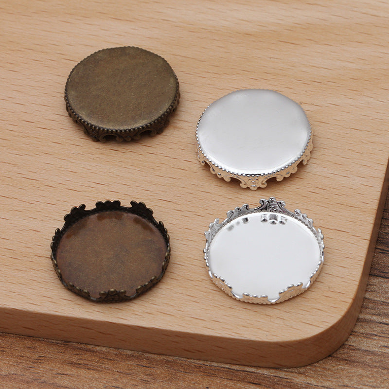 50 Crown Edge Bezel Cup Charm Flat Back Paramètres 18KGP 12mm 15mm 20mm 25mm Rond Cabochon Strass Zircon Pierre Précieuse Base Vierge