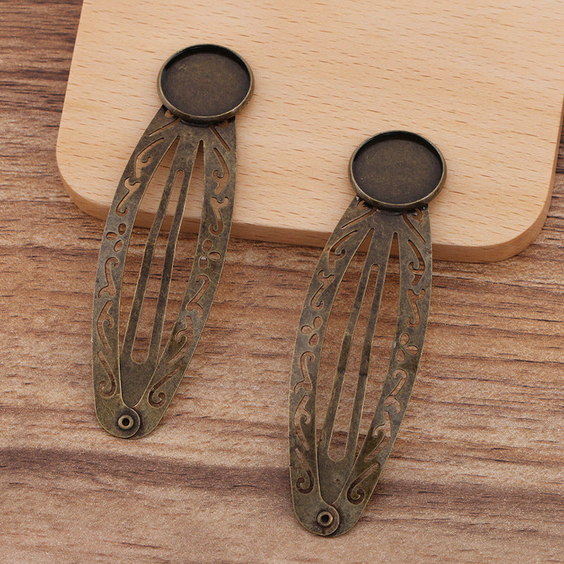 20 Plain Edge Bezel Cup Filigree Snap Hair Clip Hairpin Bronze 18mm Round Cabochon Blank Base Gemstone Piece Setting