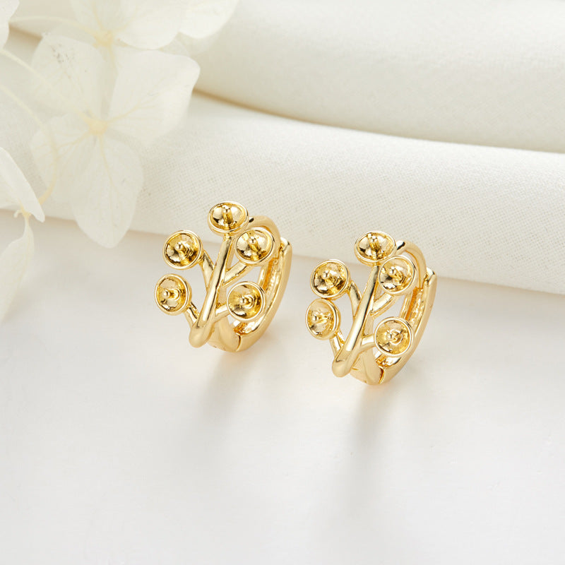4 Crown Bowknot Turtle Circle Floral Tree Hoop Earrings Rhinestone Embellished 14K GF Earing