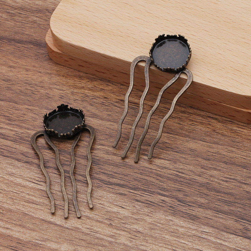 10 Kronenrand-Bezel-Cup-Haargabel-Kamm-Haarnadel 18KGP 15mm runder Cabochon-Rohling-Basis-Edelsteinstück-Fassung