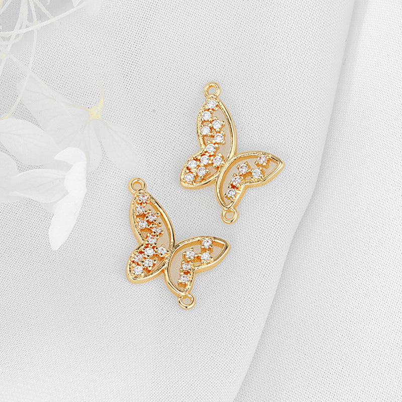2 Double boucle ange papillon libellule charme connecteur strass embelli 14K GF