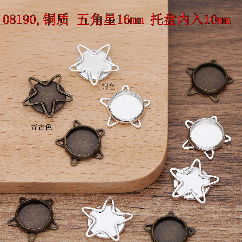 200 Eye Triangle Waterdrop Heart Star Floral Square Charm Pendant 18KGP 10mm 12mm 14mm Round Cabochon Blank Base Gemstone Piece Setting