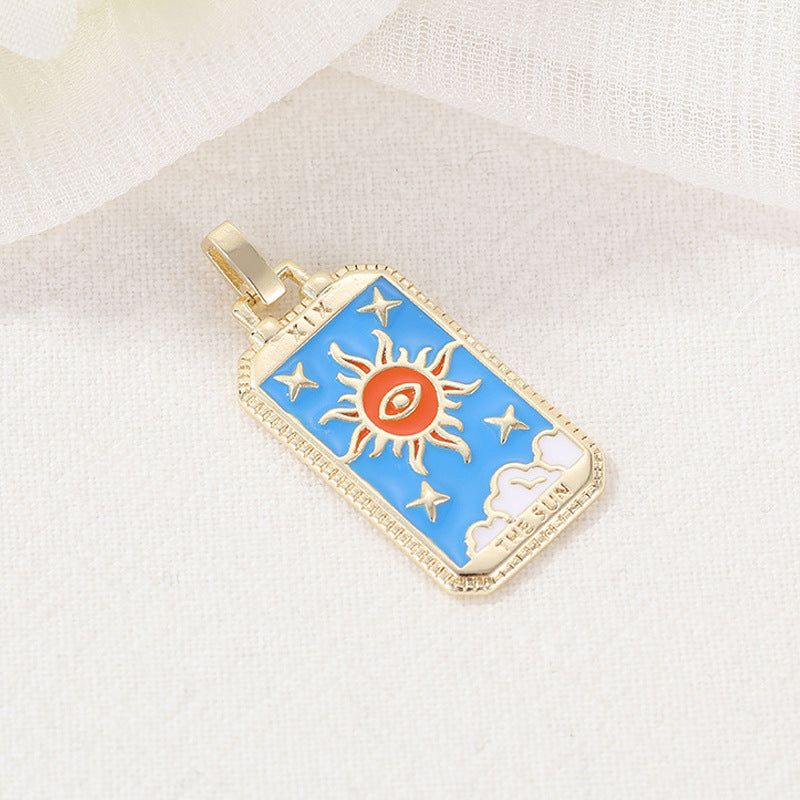 2 Flèche Soleil Étoile Hamsa Ronde Rectangle Pièce Tarot Charme Pendentif Émail Époxy 14K GF Strass Embelli