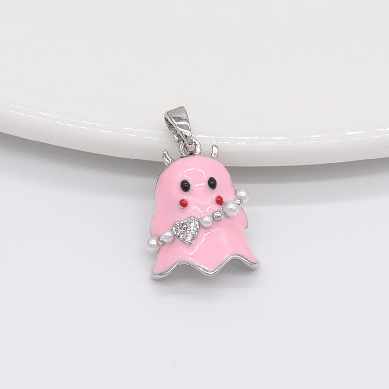 2 Pendentif Charme Fantôme Émail Époxy 14K GF Strass Embelli
