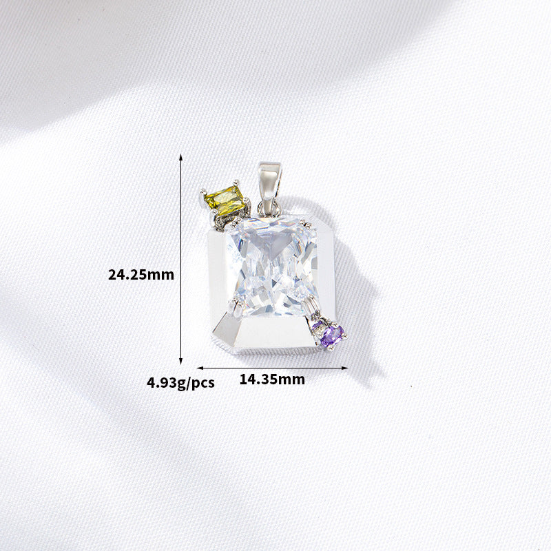 2 Oval Rectangle Charm Pendant Rhinestone Embellished 14K GF