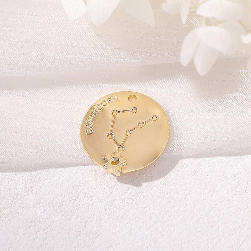2 Round Zodiac Piece Charm Pendant 14K GF