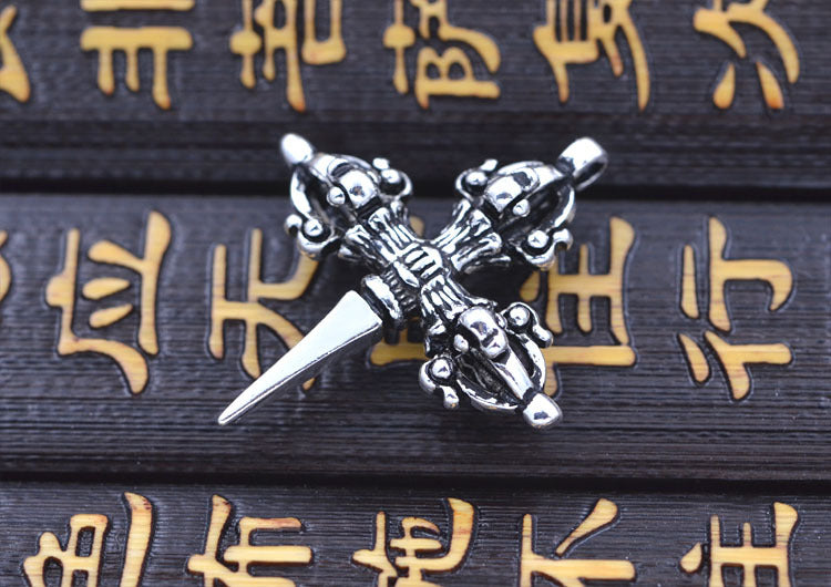 Sterling Silver Tiny Crossing Vajra Subduing Demonic Pestle Charm Pendant S925 Finding